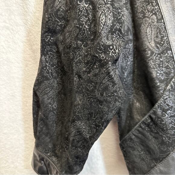 Vintage 80s Wilsons Black‎ Leather Paisley Print Long Sleeve Coat Size M - Picture 4 of 13